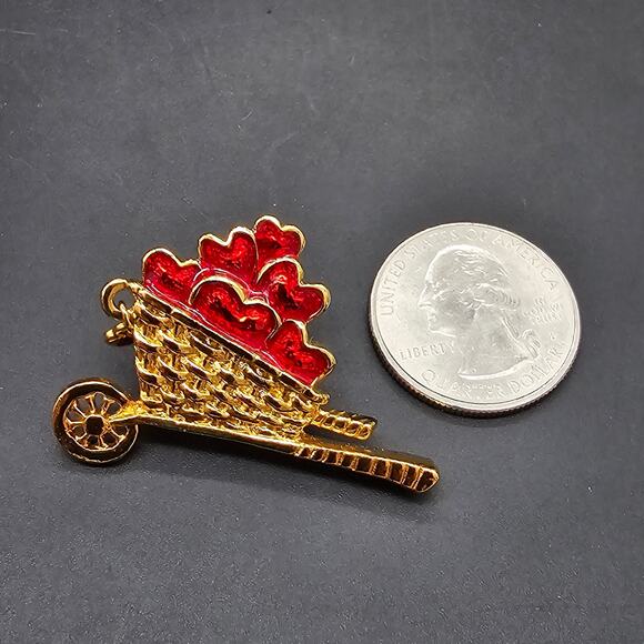 Avon Heart Apple Wagon Pin 1994 Garden of Love Red Gold Tone Back to School Fall - Picture 4 of 7